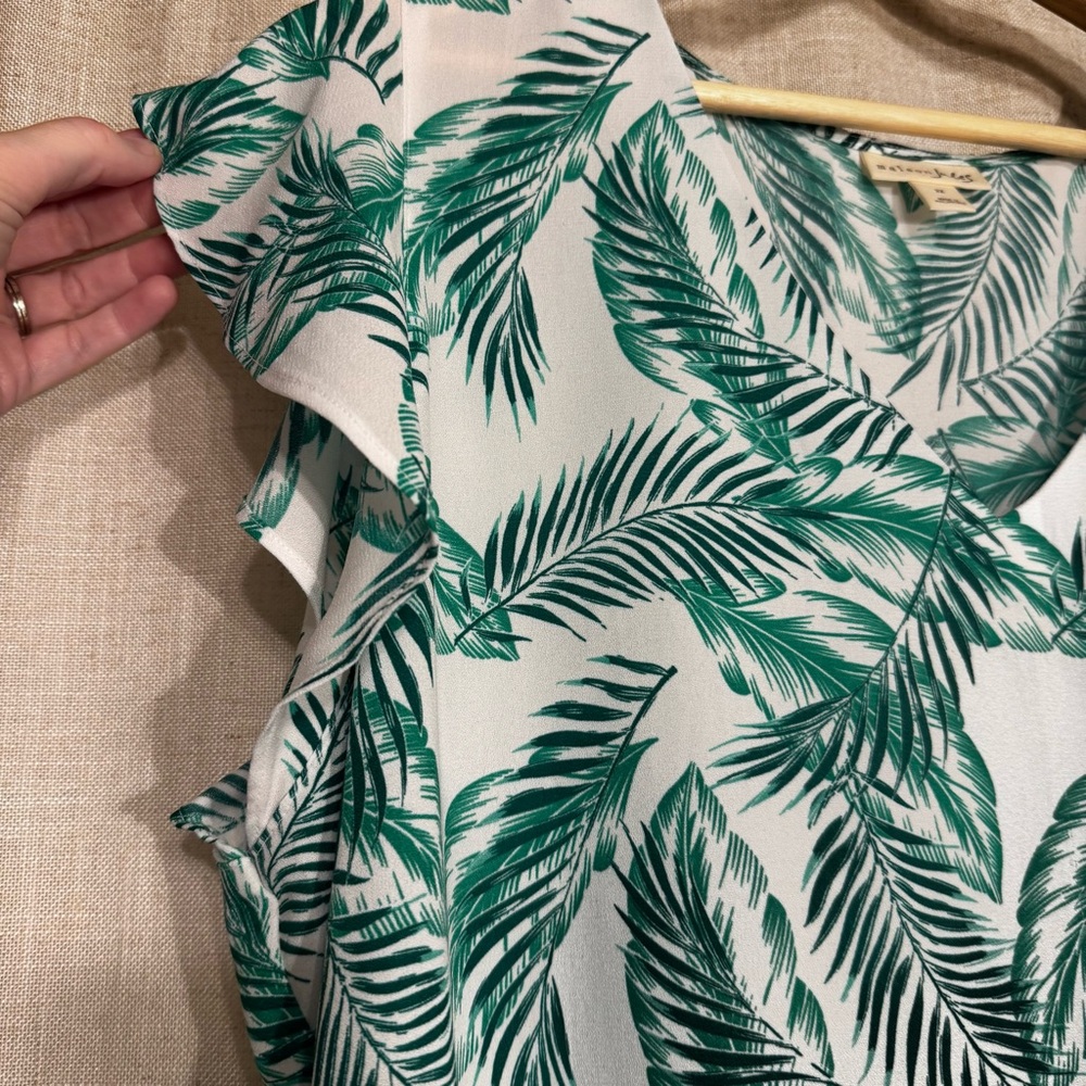 Maison Jules Palm Tree Flutter Sleeve Tank Top Tropical Coastal Green White 2X - Picture 3 of 7